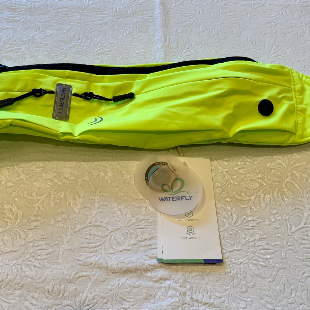 Waterfly Neon Yellow Running Belt Bag w/3 zipped pockets